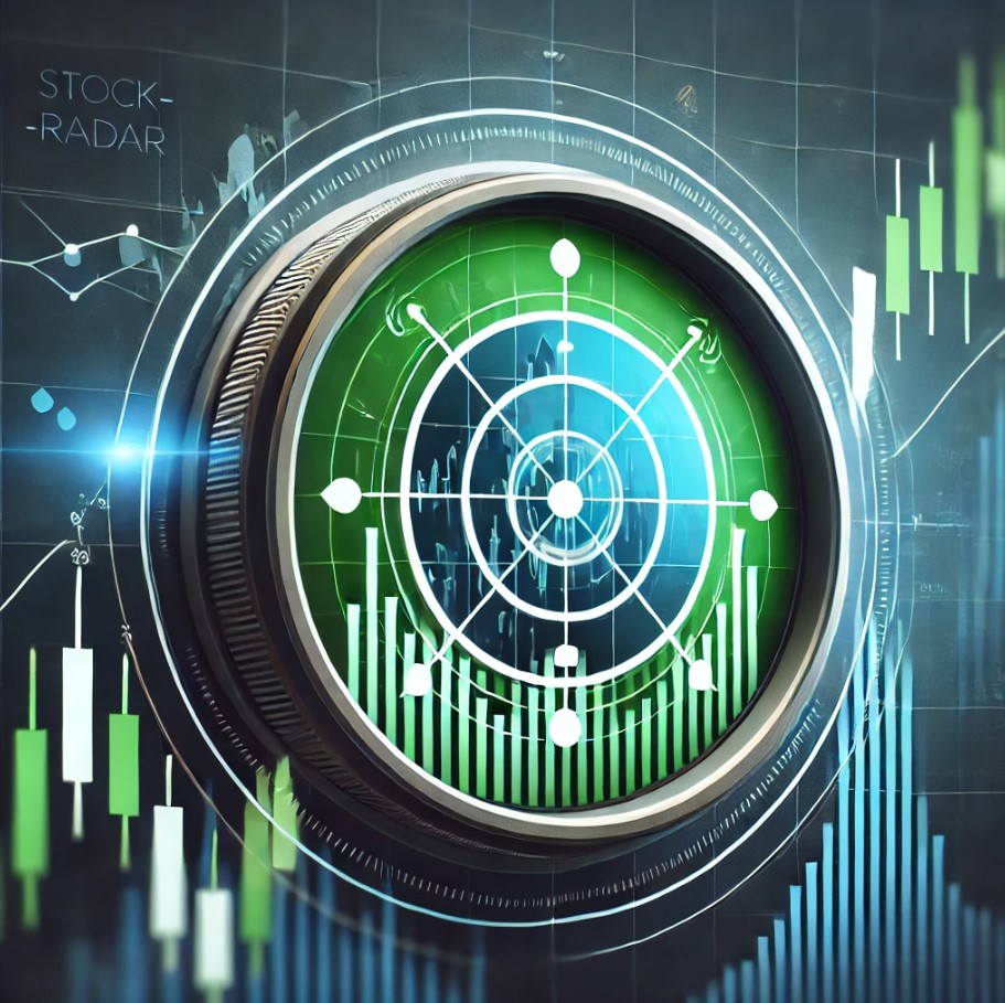 Logo der Webseite Stock-Radar.de mit einem grünen Radar im Fokus, umgeben von Finanzdiagrammen und Aktiencharts, symbolisiert die Überwachung von Markttrends und Aktienanalysen.